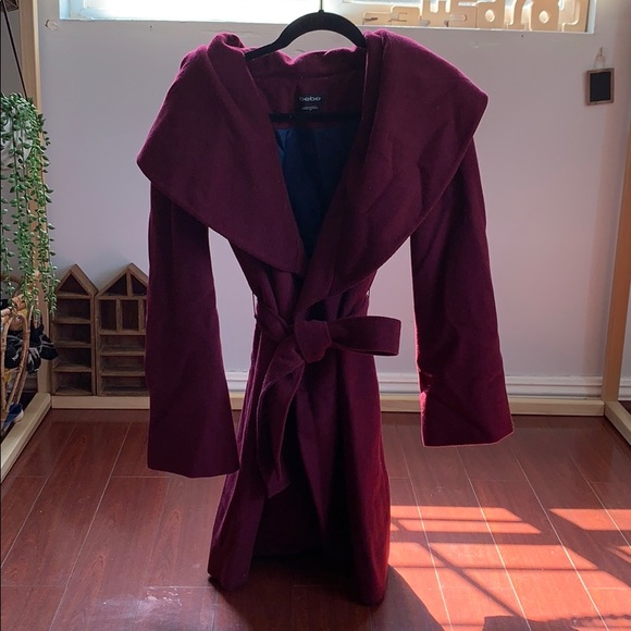 bebe Jackets & Blazers - Bebe Burgundy Coat with Hood